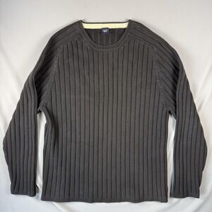 Gap Sweater Mens XL Gray Ribbed Knit Crewneck Pullover Long Sleeve Hong Kong